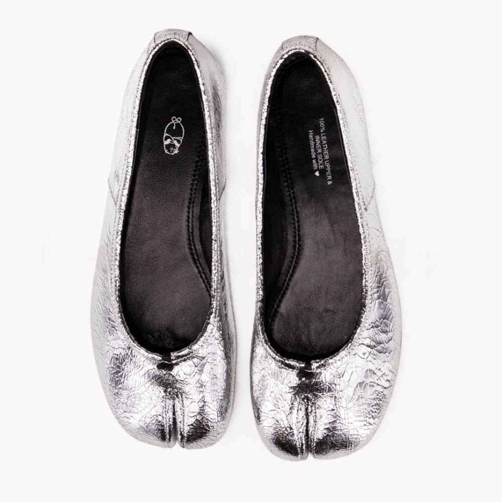 Woodchuck Sato Tabi Ballerina Flats Broken Mirror Silver Size EU 40